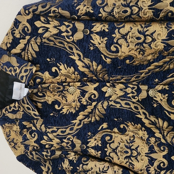 Elegant Tapestry Gold and Blue Women's Jacket XL Glam Formal Party Church - Picture 2 of 10